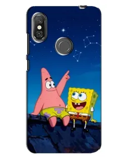 Чехол для Xiaomi Redmi Note 6 Pro с картинкой «Губка Боб и Патрик ночью»
