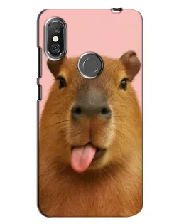 Чехол для Xiaomi Redmi Note 6 Pro с картинкой «Капибара с языком»
