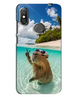 Чехол для Xiaomi Redmi Note 6 Pro с картинкой «Капибара на море»
