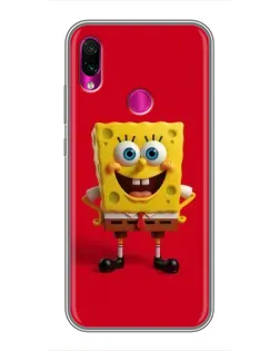Чехол для Xiaomi Redmi Note 7 Pro с картинкой «Спанч Боб на красном»