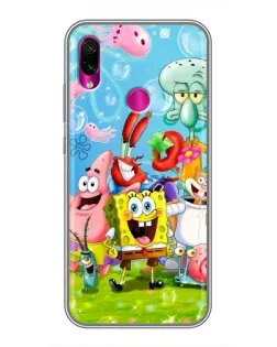 Чехол для Xiaomi Redmi Note 7 Pro с картинкой «Губка Боб и друзья»
