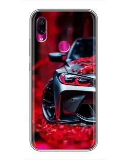 Чехол для Xiaomi Redmi Note 7 с картинкой «Спортивная BMW и цветы»