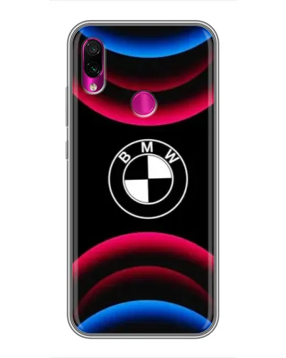 Чехол для Xiaomi Redmi Note 7 с картинкой «Логотип BMW и неоновые дуги»