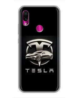 Чехол для Xiaomi Redmi Note 7 с картинкой «Tesla — серебристое авто»