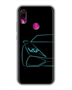 Чехол для Xiaomi Redmi Note 7 с картинкой «Голубой силуэт Lamborghini»