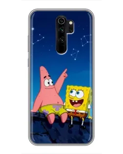Чехол для Xiaomi Redmi Note 8 Pro с картинкой «Губка Боб и Патрик ночью»