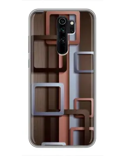Чохол для Xiaomi Redmi Note 8 Pro з картинкою «Коричневі об'ємні квадрати»