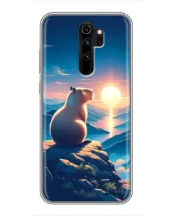Чехол для Xiaomi Redmi Note 8 Pro с картинкой «Закат солнца с капибарой»