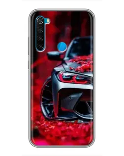 Чехол для Xiaomi Redmi Note 8 с картинкой «Спортивная BMW и цветы»