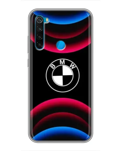 Чехол для Xiaomi Redmi Note 8 с картинкой «Логотип BMW и неоновые дуги»