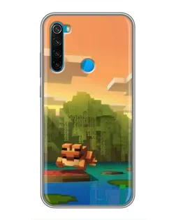 Чехол для Xiaomi Redmi Note 8 с картинкой «Майнкрафт закат солнца»
