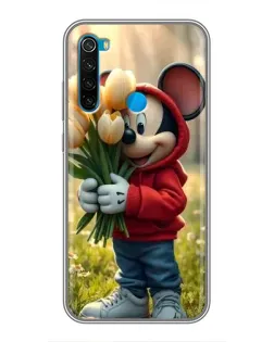 Чехол для Xiaomi Redmi Note 8 с картинкой «Микки с тюльпанами»