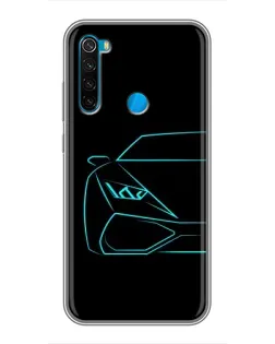 Чехол для Xiaomi Redmi Note 8 с картинкой «Голубой силуэт Lamborghini»