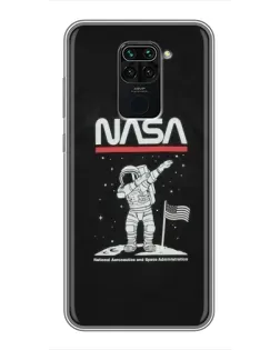 Чехол для Xiaomi Redmi Note 9 с картинкой «NASA — шагаем по Луне»
