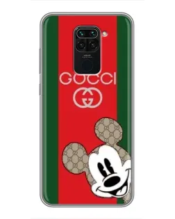 Чехол для Xiaomi Redmi Note 9 с картинкой «Gucci — полосы и Микки»