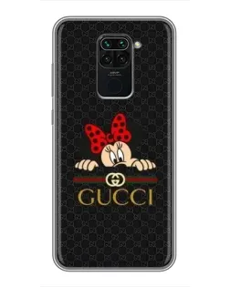 Чехол для Xiaomi Redmi Note 9 с картинкой «Минни Маус Gucci — черный»