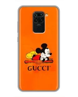 Чехол для Xiaomi Redmi Note 9 с картинкой «Микки Маус Gucci — оранж»