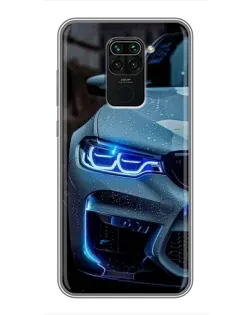 Чехол для Xiaomi Redmi Note 9 с картинкой «Взгляд BMW с синими фарами»