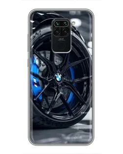 Чехол для Xiaomi Redmi Note 9 с картинкой «Колесо BMW вблизи»
