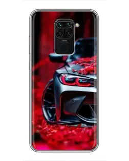 Чехол для Xiaomi Redmi Note 9 с картинкой «Спортивная BMW и цветы»