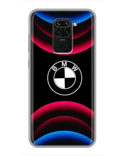 Чехол для Xiaomi Redmi Note 9 с картинкой «Логотип BMW и неоновые дуги»