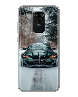 Чехол для Xiaomi Redmi Note 9 с картинкой «BMW в зимнем лесу»