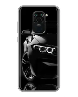 Чехол для Xiaomi Redmi Note 9 с картинкой «Черная BMW — профиль»
