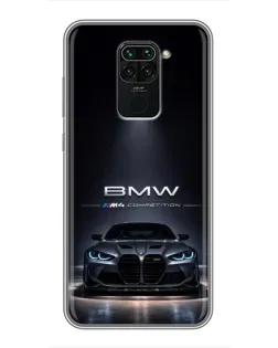 Чехол для Xiaomi Redmi Note 9 с картинкой «BMW сквозь ночной город»