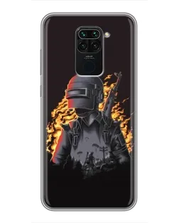 Чехол для Xiaomi Redmi Note 9 с картинкой «PUBG — огненный силуэт»