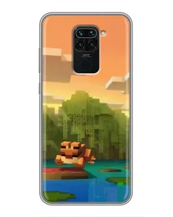 Чехол для Xiaomi Redmi Note 9 с картинкой «Майнкрафт закат солнца»