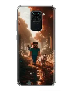 Чехол для Xiaomi Redmi Note 9 с картинкой «Стив в лесу»
