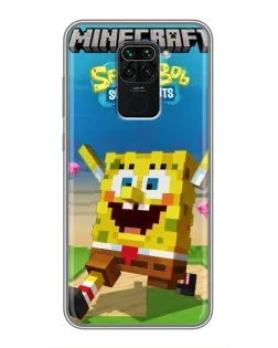 Чехол для Xiaomi Redmi Note 9 с картинкой «Губка Боб Minecraft»