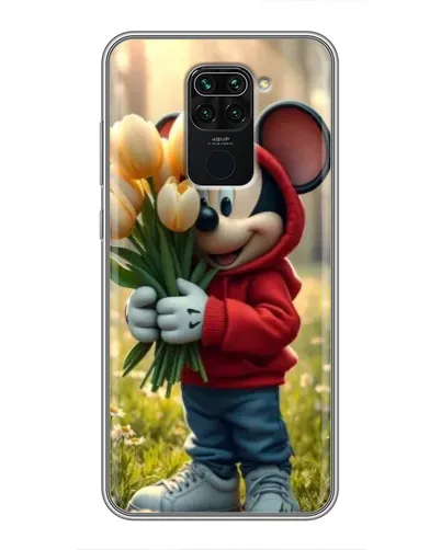 Чехол для Xiaomi Redmi Note 9 с картинкой «Микки с тюльпанами»