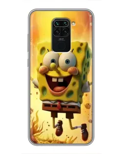 Чехол для Xiaomi Redmi Note 9 с картинкой «Губка Боб прыгает»