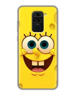 Чехол для Xiaomi Redmi Note 9 с картинкой «Губка Боб улыбка»
