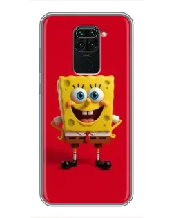 Чехол для Xiaomi Redmi Note 9 с картинкой «Спанч Боб на красном»