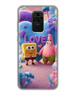 Чехол для Xiaomi Redmi Note 9 с картинкой «Губка Боб Патрик»