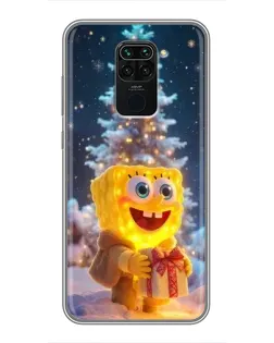 Чехол для Xiaomi Redmi Note 9 с картинкой «Рождественский Спанч Боб»