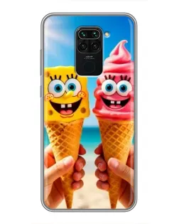 Чехол для Xiaomi Redmi Note 9 с картинкой «Спанч Боб мороженое»
