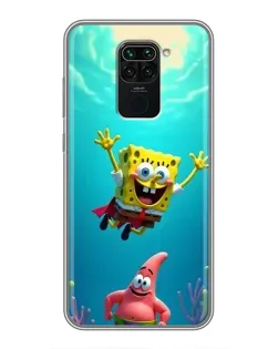 Чехол для Xiaomi Redmi Note 9 с картинкой «Спанч Боб под водой»