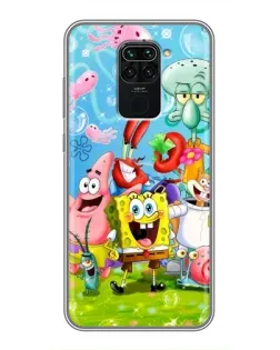 Чехол для Xiaomi Redmi Note 9 с картинкой «Губка Боб и друзья»