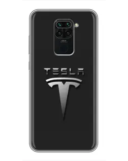 Чехол для Xiaomi Redmi Note 9 с картинкой «Стальной логотип Tesla»
