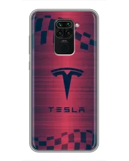 Чехол для Xiaomi Redmi Note 9 с картинкой «Тесла красный карбон»