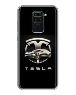 Чехол для Xiaomi Redmi Note 9 с картинкой «Tesla — серебристое авто»