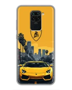 Чехол для Xiaomi Redmi Note 9 с картинкой «Желтый Lamborghini город»