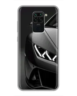 Чехол для Xiaomi Redmi Note 9 с картинкой «Lamborghini фары детализация»