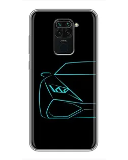 Чехол для Xiaomi Redmi Note 9 с картинкой «Голубой силуэт Lamborghini»