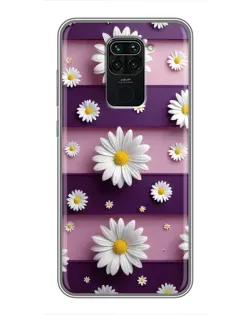 Чехол для Xiaomi Redmi Note 9 с картинкой «Ромашки на фиолетовом»
