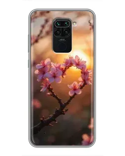 Чехол для Xiaomi Redmi Note 9 с картинкой «Розовый цвет сердце на фоне заката»