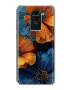Чехол для Xiaomi Redmi Note 9 с картинкой «Яркая сине-оранжевая флора»